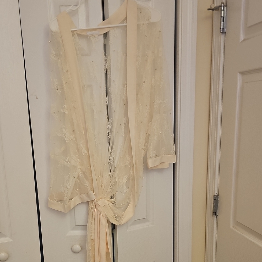 Chic Soul Cream Sheer Cardigan with Tie Detail